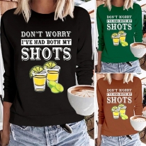 Casual Style Long Sleeve Round Neck Letters Printed Sweatshirt