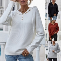 Fashion Solid Color Long Sleeve Hooded Knit op Sweater