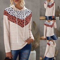 Fashion Contrast Color Dots Printed Long Sleeve Hooded Sweatshirt