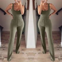 Sexy Backless U-neck High Waist Solid Color Sleeveless Slim Fit Jumpsuit