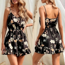 Sexy Backless V-neck High Waist Printed Sling Romper