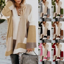 Fashion Contrast Color Long Sleeve Loose Knit Cardigan