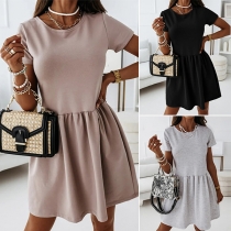 Simple Style Short Sleeve Round Neck Solid Color Dress