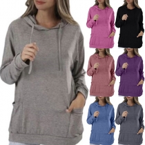 Simple Style Long Sleeve Hooded Front-pocket Solid Color Loose T-shirt Sweatshirt