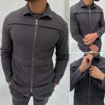 Fashion Solid Color Long Sleeve POLO Collar Front-zipper Man's Jacket