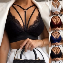 Sexy Backless Hollow Out Solid Color Lace Underwear Bra