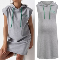 Fashion Sleeveless Hooded Letters Embroidery Maternity Sweatshirt Dress