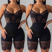 Sexy Backless V-neck See-through Lace Spliced Sling Romper