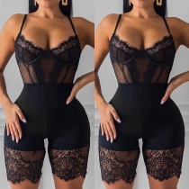 Sexy Backless V-neck See-through Lace Spliced Sling Romper