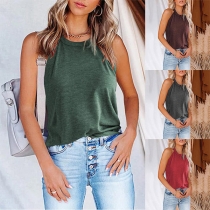Simple Style Sleeveless Round Neck Solid Color Tank Top T-shirt