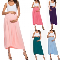 Fashion Sleeveless Round Neck Contrast Color Summer Dress for Pregnant Woman