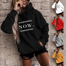 Casual Style Long Sleeve Hooded Letters Printed Loose Sweatshirt