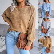 Sexy Oblique Shoulder Long Sleeve Solid Color Knit Sweater