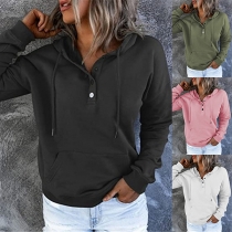 Simple Style Long Sleeve Hooded Solid Color Loose Sweatshirt