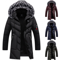 Fashion Solid Color Faux Faux Spliced Hooded Slim Fit Man's Padded Coat