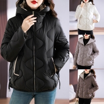 Fashion Solid Color Long Sleeve Hooded Short-style Padded Coat