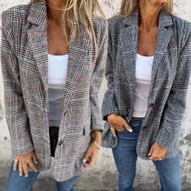 OL Style Long Sleeve Single-breasted Slim Fit Plaid Coat