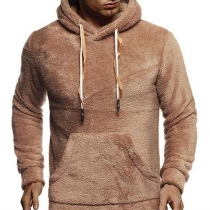 Fashion Contrast Color Long Sleeve Hooded Man's Plush Sweatshirt