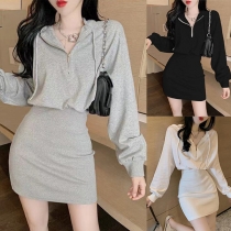 Simple Style Long Sleeve Gathered Waist Solid Color Hooded Sweatshirt