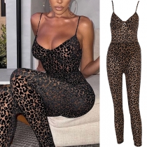 Sexy Backless Deep V-neck Leopard Printed Sling Bodysuit