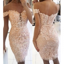 Sexy Off-shoulder Boat Neck Slim Fit Lace Dress