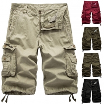 Casual Style Solid Color Middle Waist Side-pocket Man's Knee-length Shorts