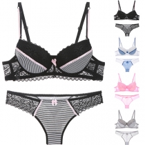 Sexy Backless Lace Spliced Push-up Stripe Underwear Bra Set