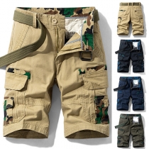 Fashion Camouflage Printed Middle-waist Side-pocket Man's Knee-length Shorts