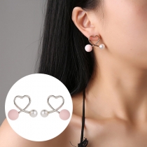 Fresh Style Pearl Inlaid Crossover Heart Stud Earrings