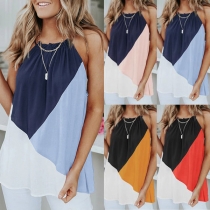 Sexy Off-shoulder Contrast Color Loose Sling Halter Top
