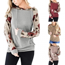 Fashion Printed Spliced Long Sleeve Hooded Loose Sweatshirt