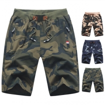 Casual Style Drawstring Middle Waist Camouflage Printed Man's Knee-length Shorts