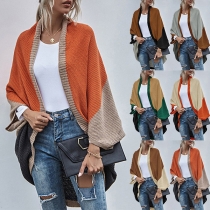 Chic Style Contrast Color Dolman Sleeve Irregular Hem Knit Cardigan