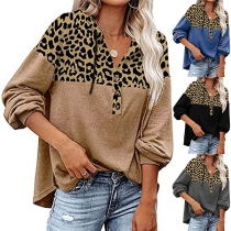 Fashion Leopard Printed Spliced Long Sleeve Hooded Loose Sweatshirt