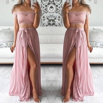 Sexy Lace Crop Top + High Waist Slit Hem Skirt Two-piece Set