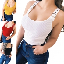 Fashion Solid Color Sleeveless U-neck Slim Fit Top