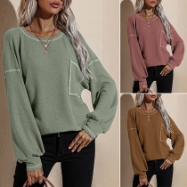 Casual Style Long Sleeve Round Neck Solid Color Loose T-shirt