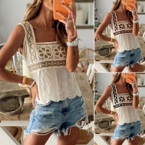 Sexy Square Collar Sleeveless Contrast Color Sling Top