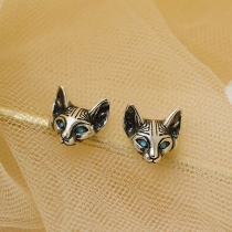 Retro Style Rhinestone Inlaid Cat Shaped Stud Earrings