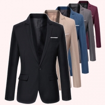 OL Style Long Sleeve One-button Solid Color Slim Fit Man's Suit Coat