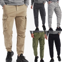 Fashion Solid Color Middle-waist Side-pocket Man's Pants
