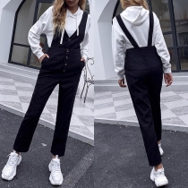 Fashion Solid Color High Waist Slim Fit Overalls