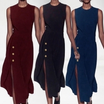 Elegant Solid Color Sleeveless Round Neck Solid Color Slim Fit Dress