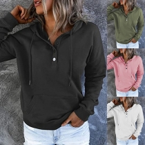 Casual Style Long Sleeve Hooded Solid Color Loose Sweatshirt