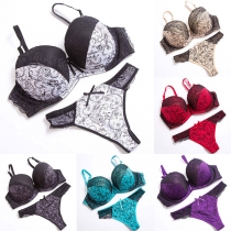Sexy Low-waist Contrast Color Underwire  Lace Bra Underwear Set
