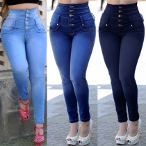 Fashion High Waist Front-button Slim Fit Skinny Jeans