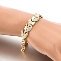 Fashion Rhinestone Inlaid Gold-tone Leaf Bracelet