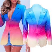 OL Style Long Sleeve Solid Color Slim Fit Blazer Coat