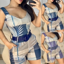 Sexy Backless V-neck High Waist Slim Fit Sling Printed Romper