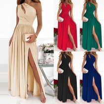 Sexy One-shoulder Slit Hem High Waist Party Dress